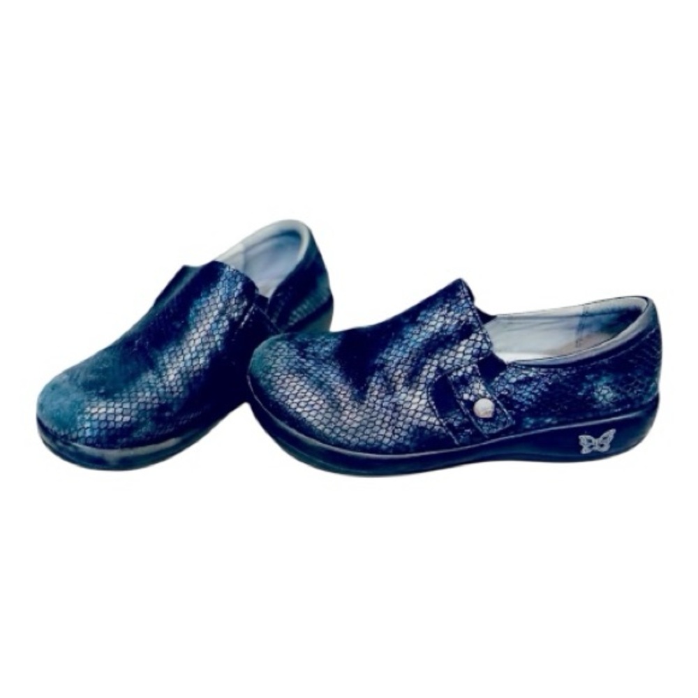 Alegria Kara Slip-On Black Blue Iridescent Leather Clogs - Picture 3 of 14